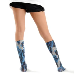 Ahcahcum Blue Rose & Flower Knee High Socks