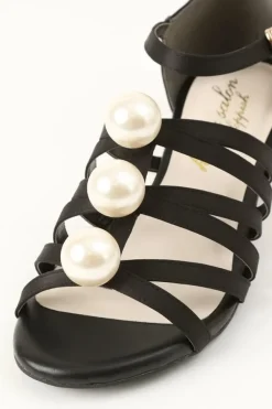 Honey Salon Big Pearl Sandals (Black)