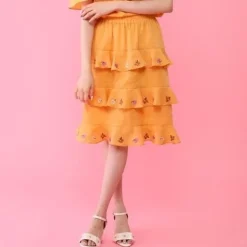 Honey Salon Embroidered Floral Linen Skirt