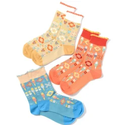 KOTORITACHI Short Crew Budgerigar & Flower Socks