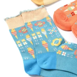KOTORITACHI Short Crew Budgerigar & Flower Socks