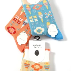 KOTORITACHI Short Crew Budgerigar & Flower Socks