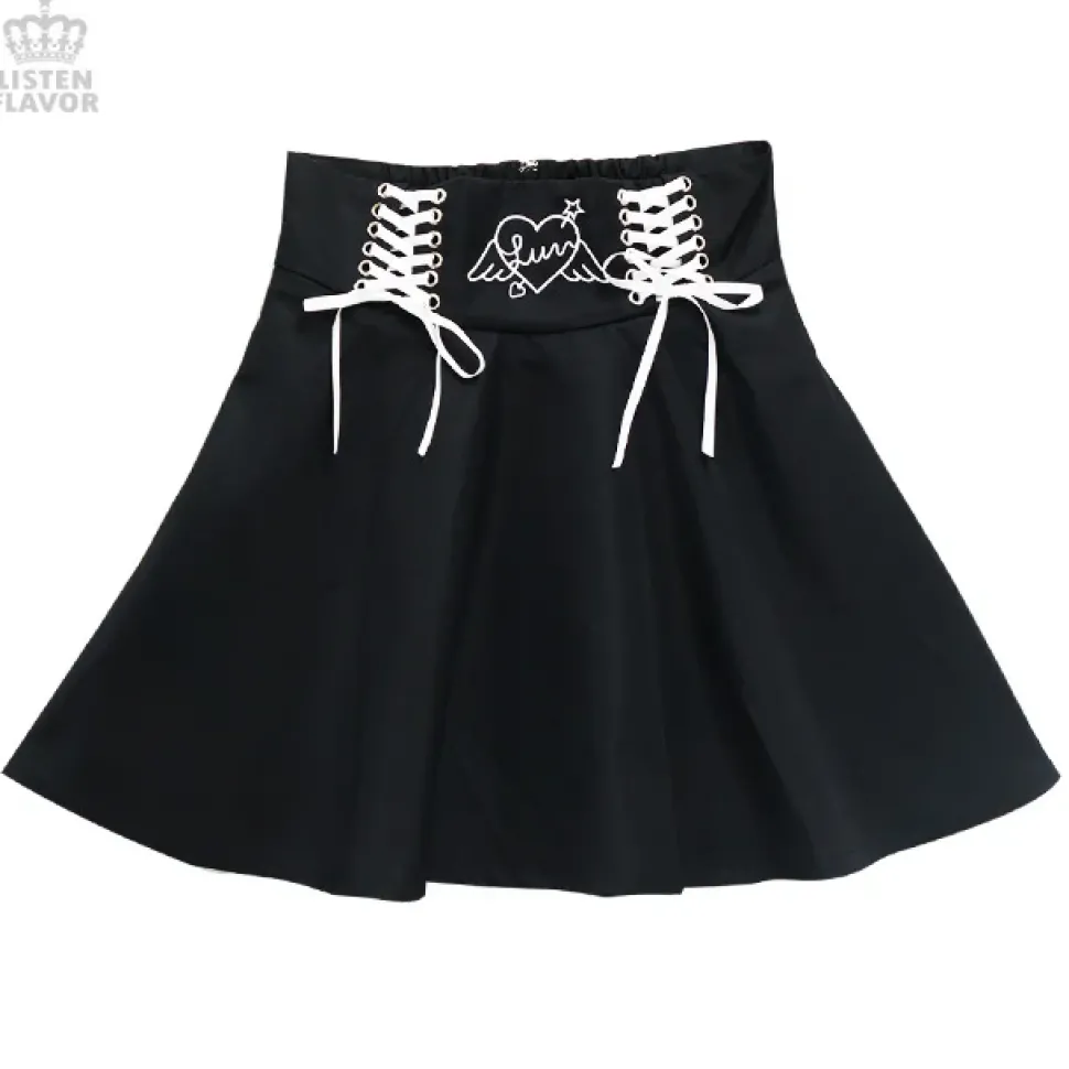 LISTEN FLAVOR Angel Heart Lace-Up Circular Skirt
