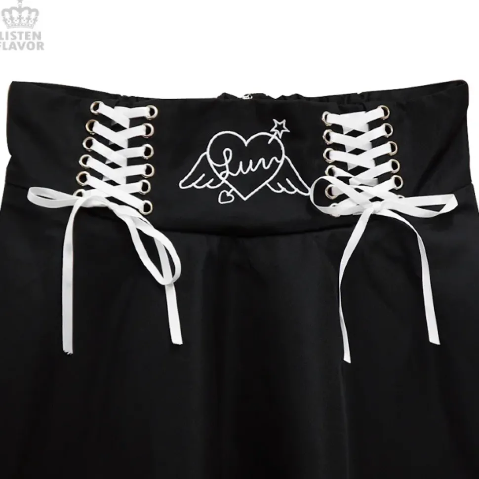LISTEN FLAVOR Angel Heart Lace-Up Circular Skirt