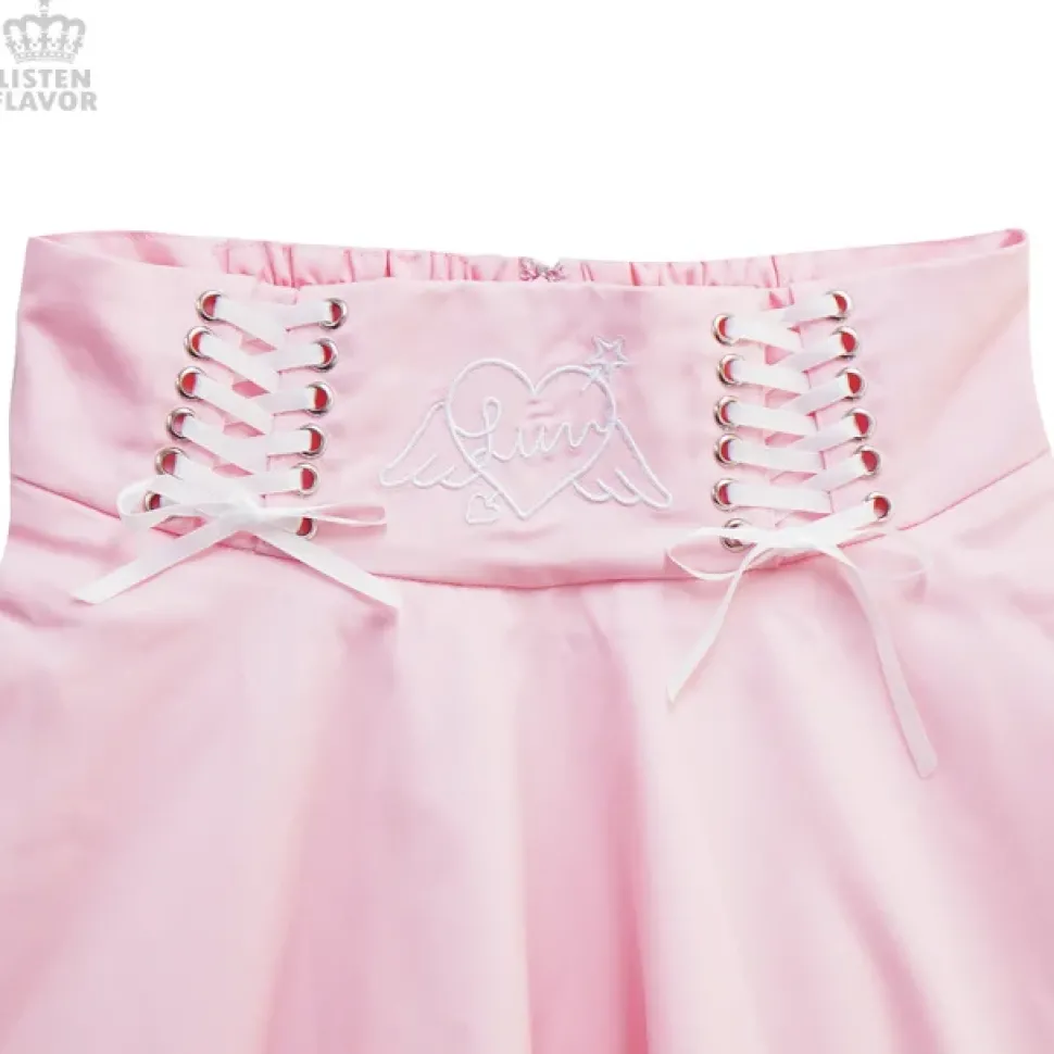 LISTEN FLAVOR Angel Heart Lace-Up Circular Skirt