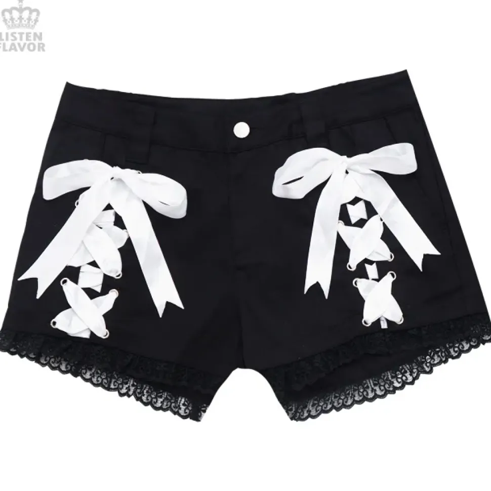 LISTEN FLAVOR Angelic Lace-up Ribbon Shorts