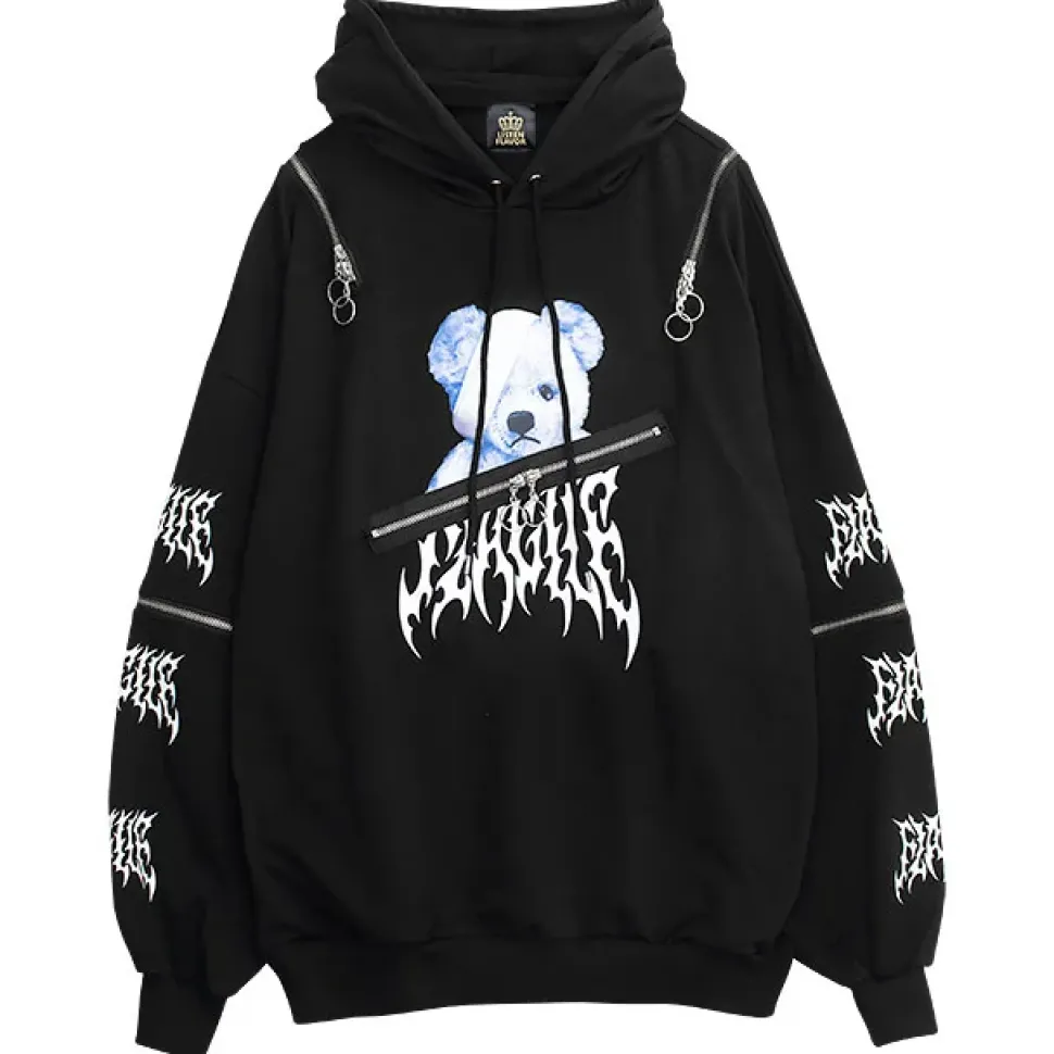 LISTEN FLAVOR Bandage Bear Shoulder Zip 2-Way Hoodie