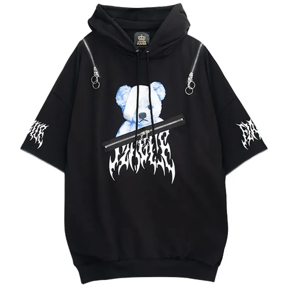 LISTEN FLAVOR Bandage Bear Shoulder Zip 2-Way Hoodie