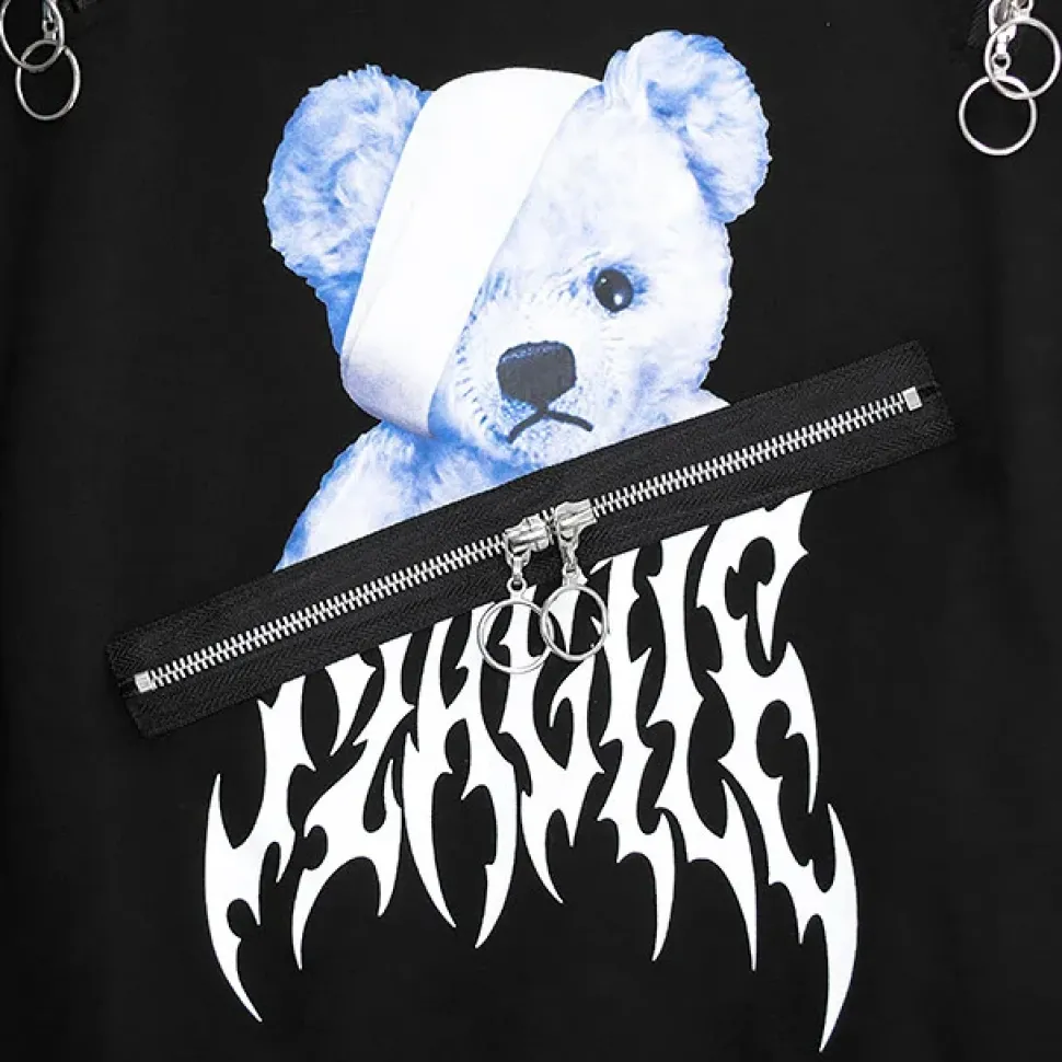 LISTEN FLAVOR Bandage Bear Shoulder Zip 2-Way Hoodie