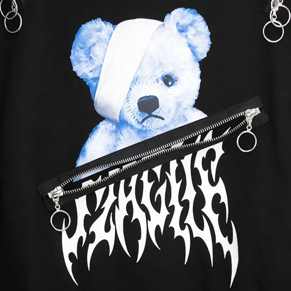 LISTEN FLAVOR Bandage Bear Shoulder Zip 2-Way Hoodie