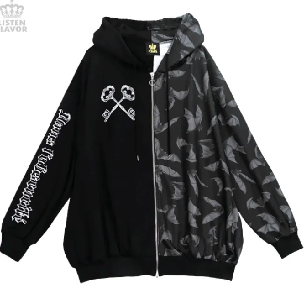 LISTEN FLAVOR Bat Double Zipper Hoodie