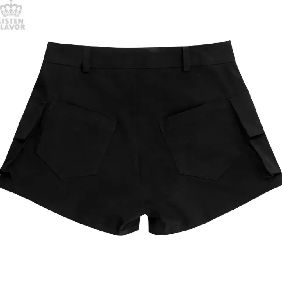 LISTEN FLAVOR Black Cargo Shorts