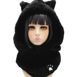 LISTEN FLAVOR Black Cat Ear Cat Paw Boa Neck Warmer
