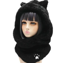 LISTEN FLAVOR Black Cat Ear Cat Paw Boa Neck Warmer