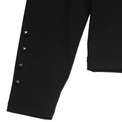 LISTEN FLAVOR Black Cat Studded Ribbed Top