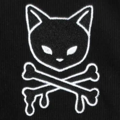 LISTEN FLAVOR Black Cat Studded Ribbed Top