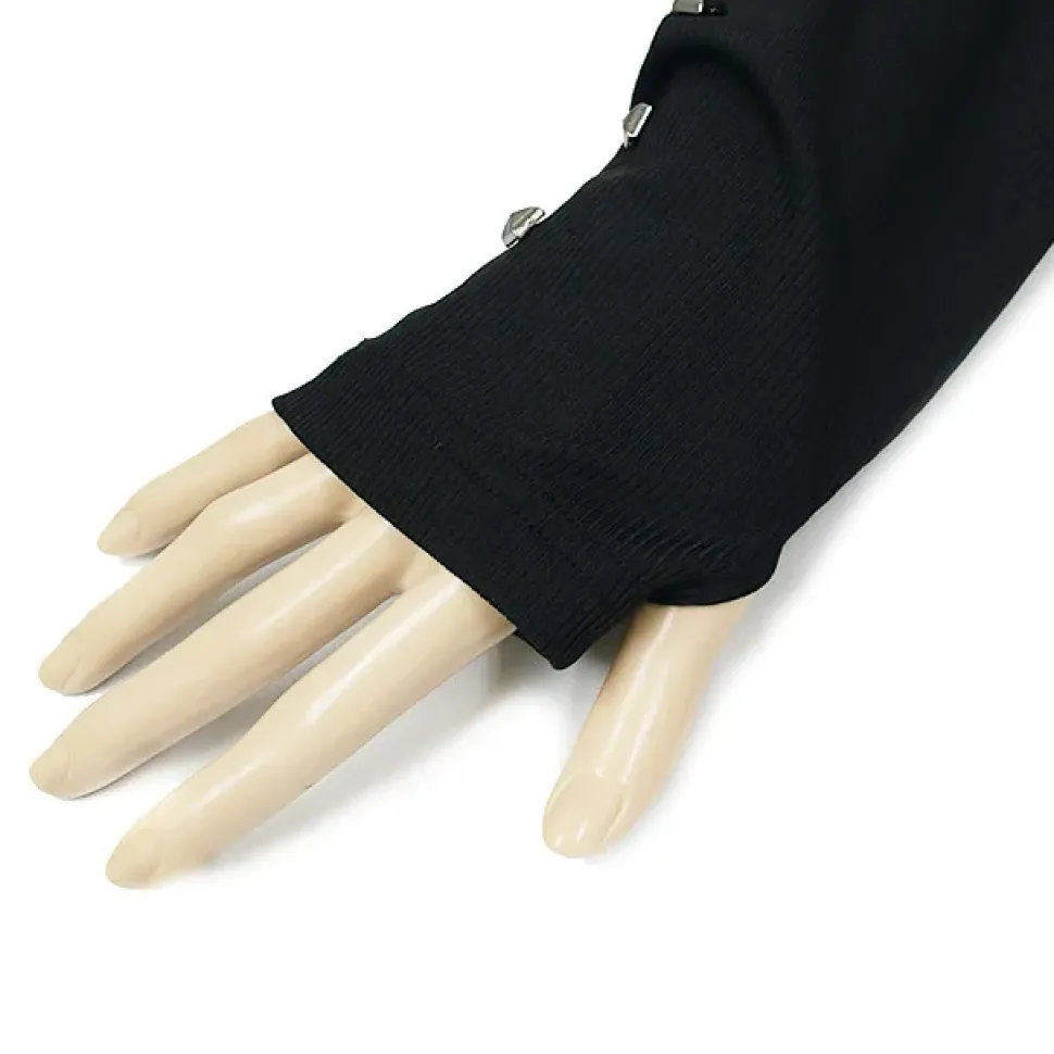 LISTEN FLAVOR Black Cat Studded Ribbed Top