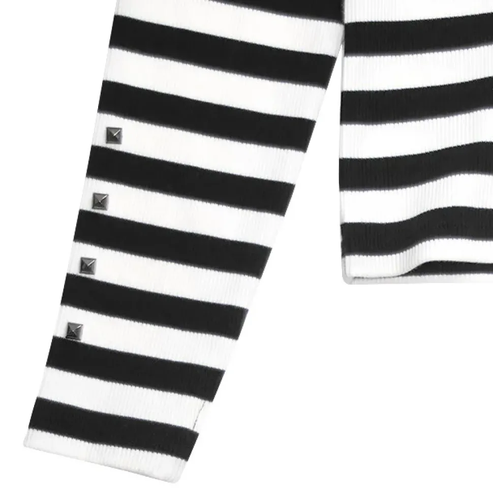 LISTEN FLAVOR Black Cat Studded Ribbed Top