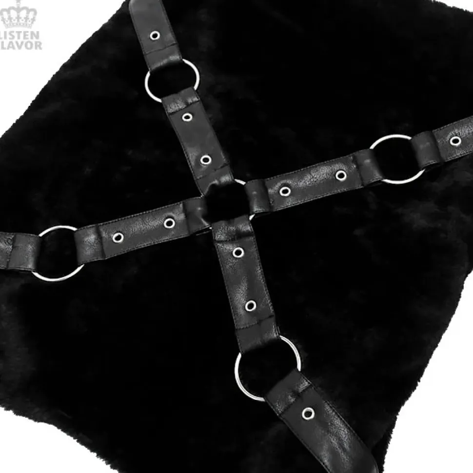 LISTEN FLAVOR Black Cross Harness Fur Snood