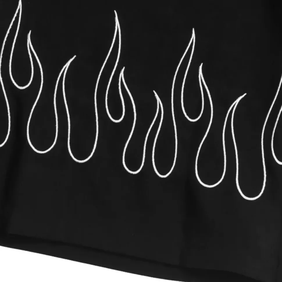 LISTEN FLAVOR Black Fire Embroidered Zip Slit Wide Pants