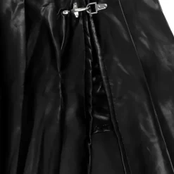 LISTEN FLAVOR Black Leather Fire Buckle Layered-Style Pleated Skirt