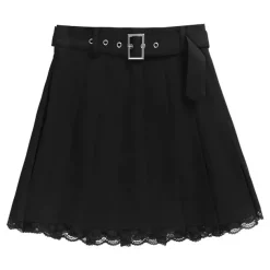 LISTEN FLAVOR Black Pleated Mini Skirt w/ Belt