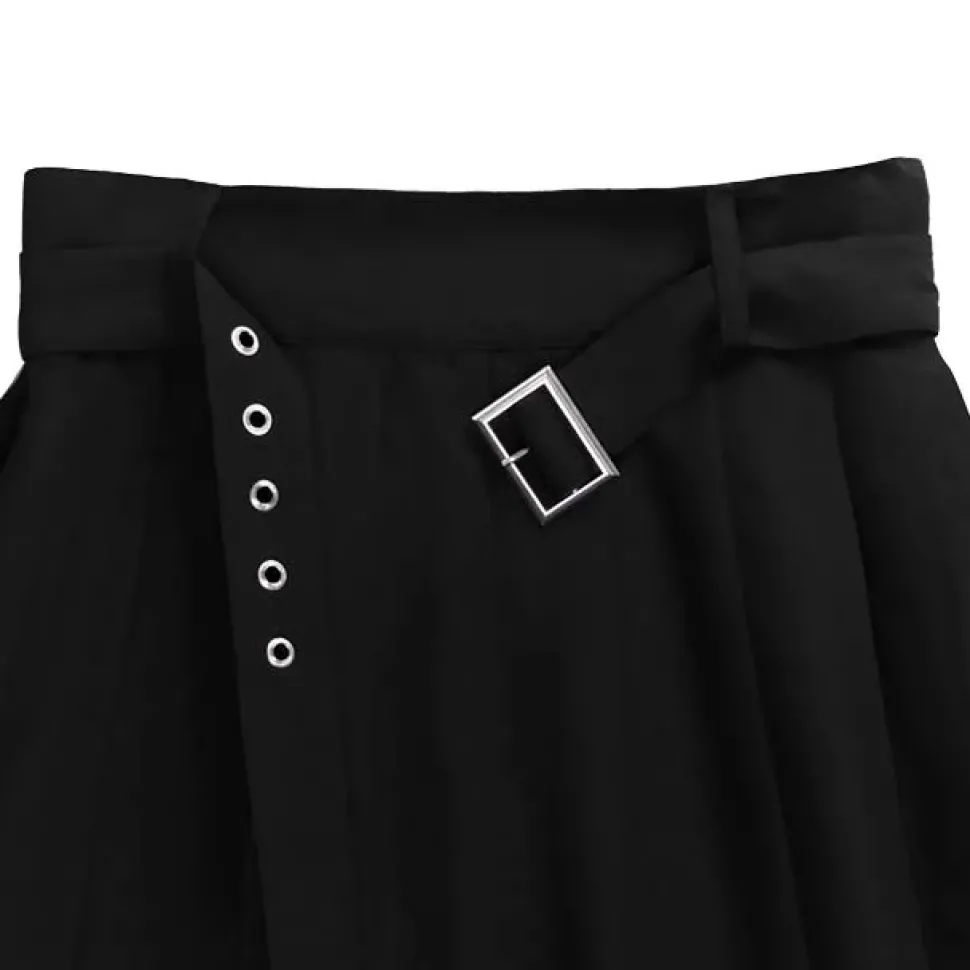 LISTEN FLAVOR Black Pleated Mini Skirt w/ Belt