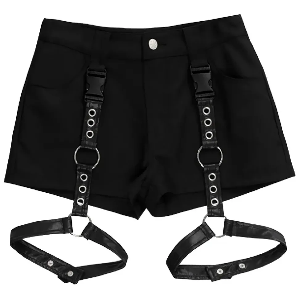 LISTEN FLAVOR Black Shorts w/ Harness Garter Belt