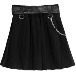 LISTEN FLAVOR Chain Belt Pleated Skirt