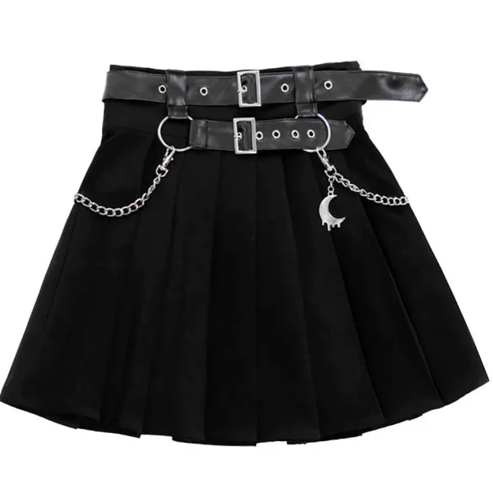 LISTEN FLAVOR Chain Belt Pleated Skirt