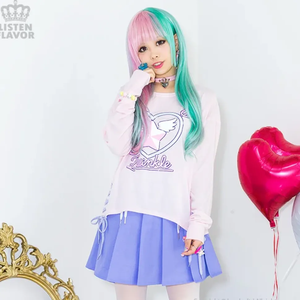 LISTEN FLAVOR Cherry Lace-Up Pleated Skirt