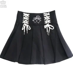 LISTEN FLAVOR Cherry Lace-Up Pleated Skirt