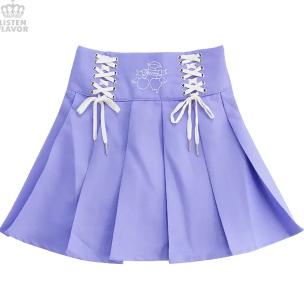 LISTEN FLAVOR Cherry Lace-Up Pleated Skirt