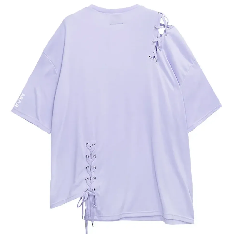LISTEN FLAVOR Cross Safety Pin Lace-Up Asymmetrical Top