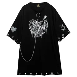 LISTEN FLAVOR Cutting Through Heart Eyelet Chain Top