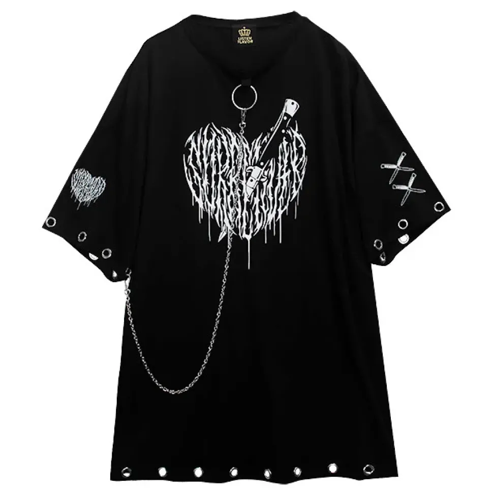 LISTEN FLAVOR Cutting Through Heart Eyelet Chain Top