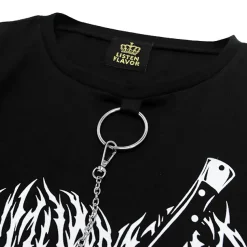 LISTEN FLAVOR Cutting Through Heart Eyelet Chain Top