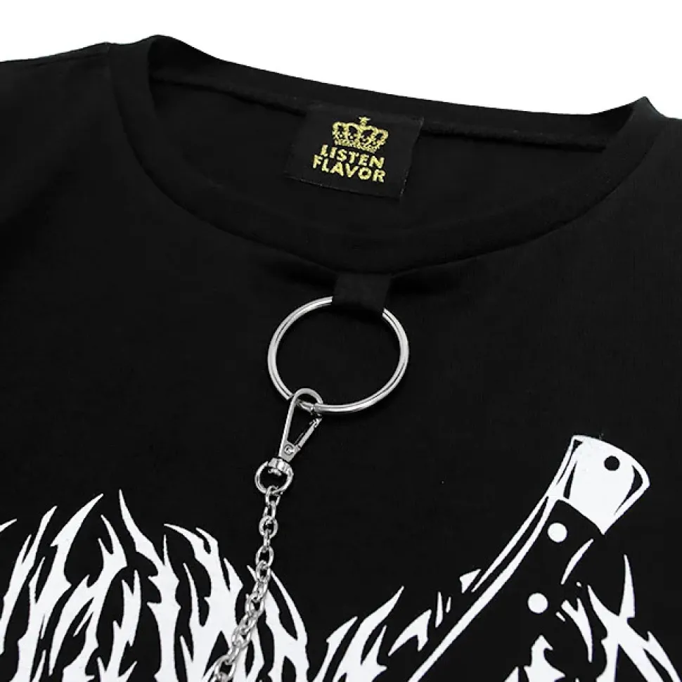 LISTEN FLAVOR Cutting Through Heart Eyelet Chain Top