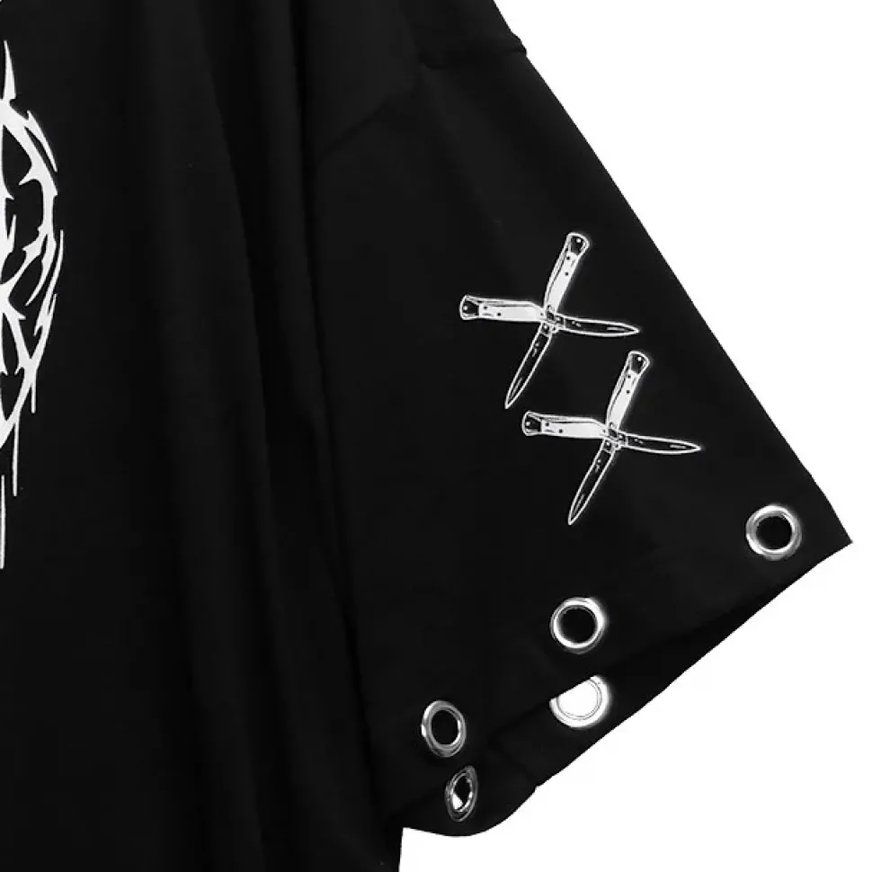 LISTEN FLAVOR Cutting Through Heart Eyelet Chain Top