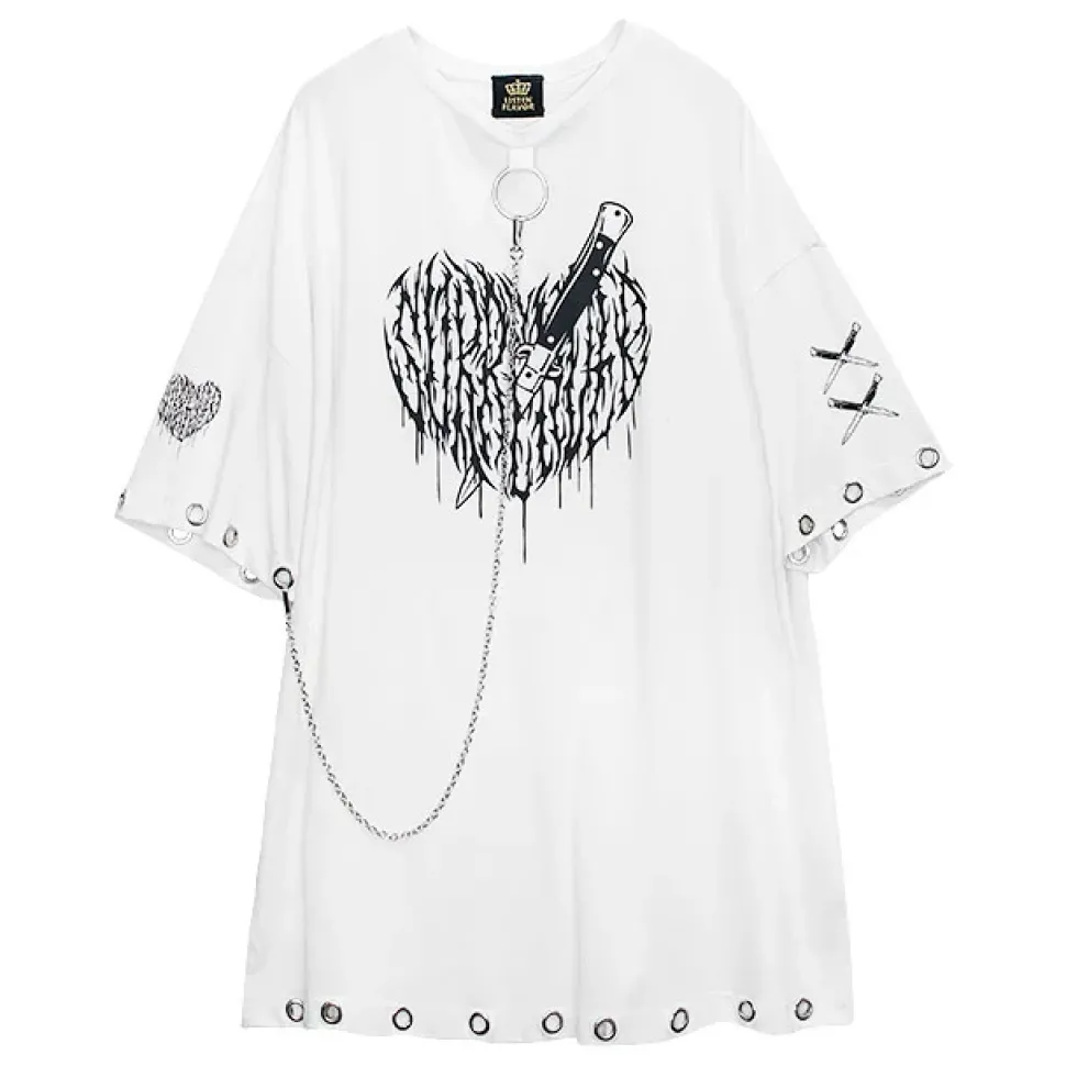 LISTEN FLAVOR Cutting Through Heart Eyelet Chain Top