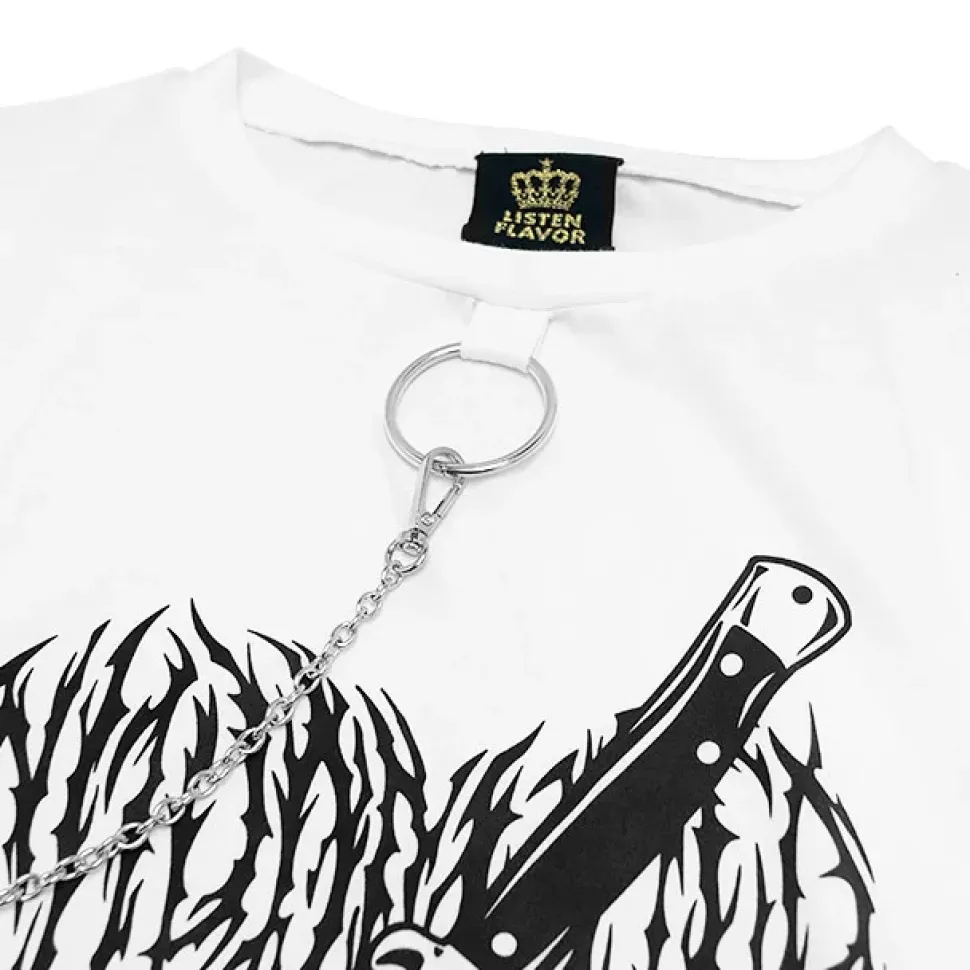 LISTEN FLAVOR Cutting Through Heart Eyelet Chain Top