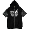 LISTEN FLAVOR Cutting Through Heart Switching Mesh Zip Hoodie Black