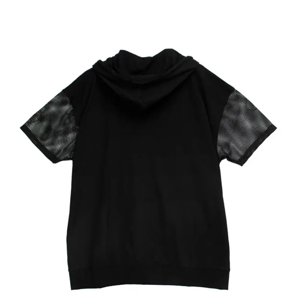 LISTEN FLAVOR Cutting Through Heart Switching Mesh Zip Hoodie Black