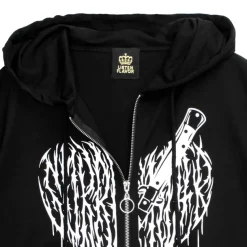 LISTEN FLAVOR Cutting Through Heart Switching Mesh Zip Hoodie Black