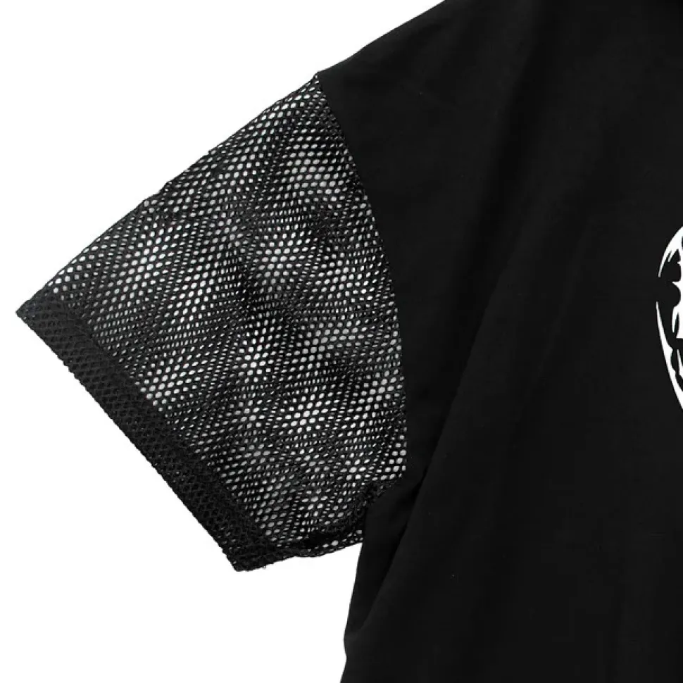 LISTEN FLAVOR Cutting Through Heart Switching Mesh Zip Hoodie Black