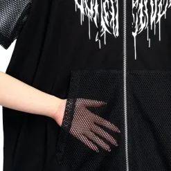 LISTEN FLAVOR Cutting Through Heart Switching Mesh Zip Hoodie Black