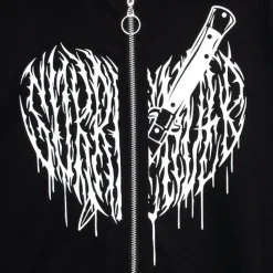 LISTEN FLAVOR Cutting Through Heart Switching Mesh Zip Hoodie Black