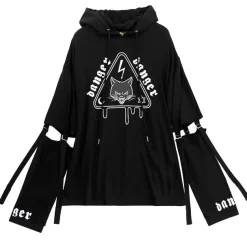 LISTEN FLAVOR Danger Cat 2-Way Cut Hoodie