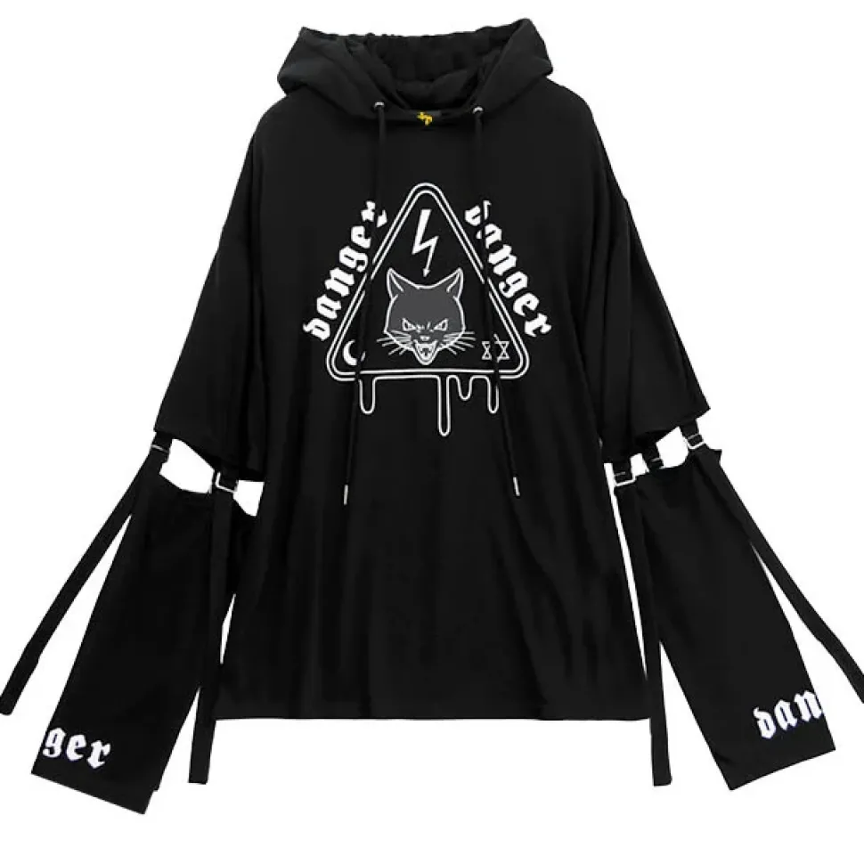 LISTEN FLAVOR Danger Cat 2-Way Cut Hoodie