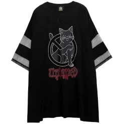 LISTEN FLAVOR Dangerous Black Cat Sheer Switching Top